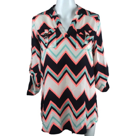 Rue 21 woman’s shirt semi sheer chevron pattern neon - Picture 1 of 3